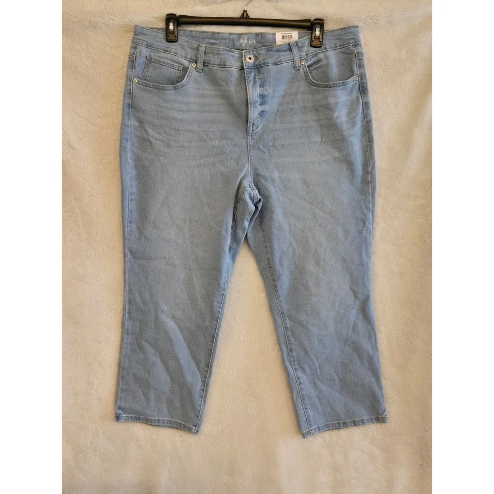 Style & Co Plus Women's 18W Straight Crop Jeans High Rise Wash Light Blue Denim - Picture 1 of 10